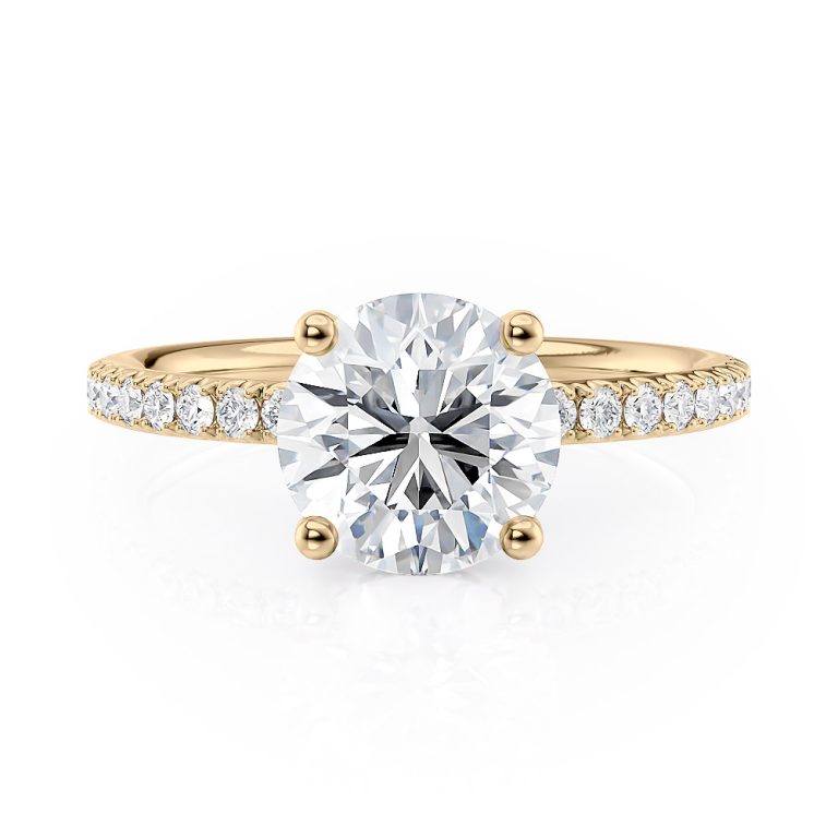 14k yellow gold hidden halo engagement ring with 14k yellow gold metal and round shape diamond