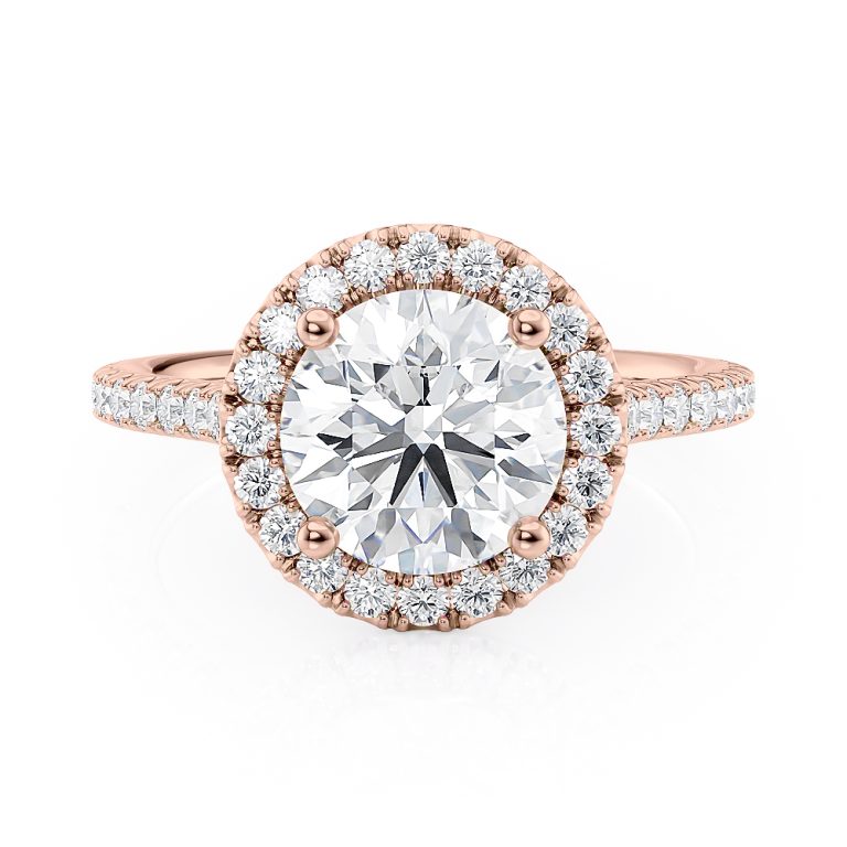 14k white rose petite halo engagement ring with 14k rose gold metal and round shape diamond