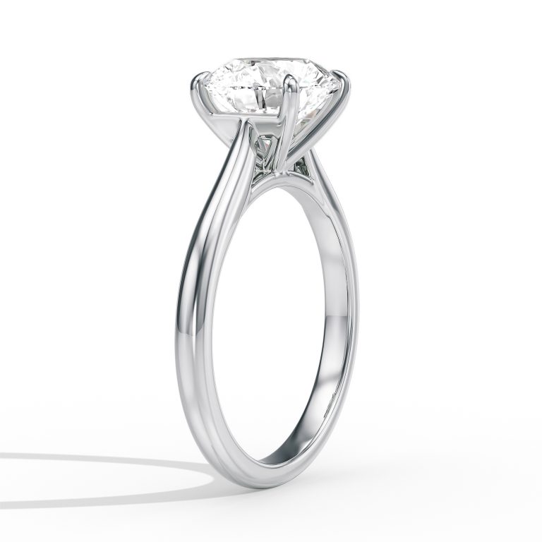 14k white gold tapered cathedral solitaire with open gallery with round shape diamond
