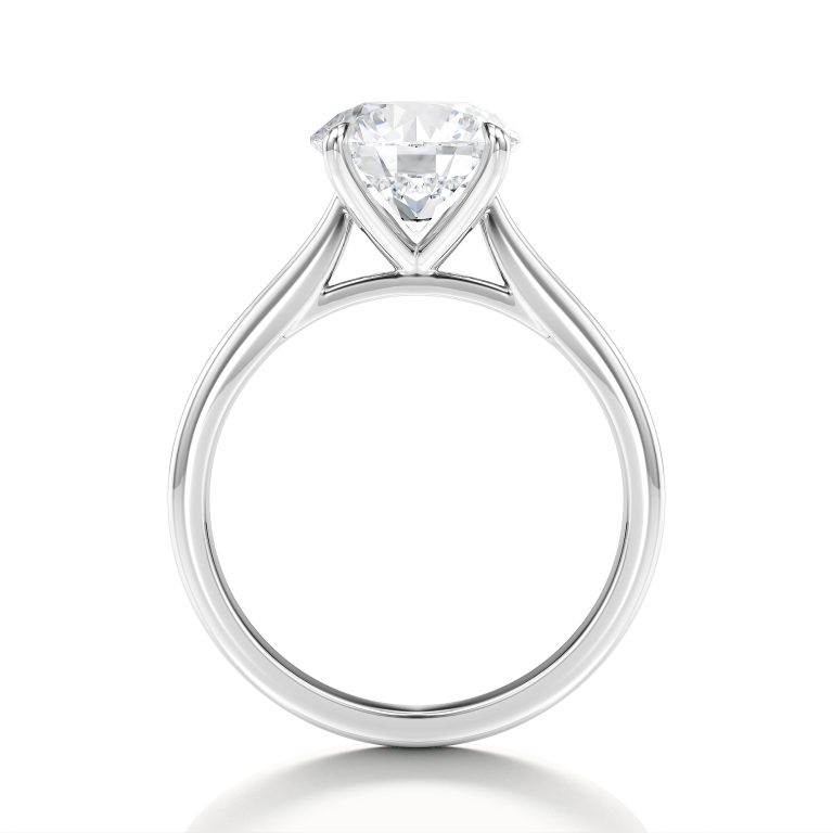 14k white gold tapered cathedral solitaire with open gallery with round shape diamond