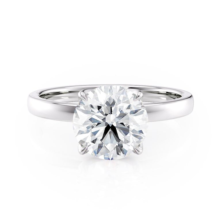 14k white gold tulip solitaire engagement ring with 14k white gold metal and round shape diamond