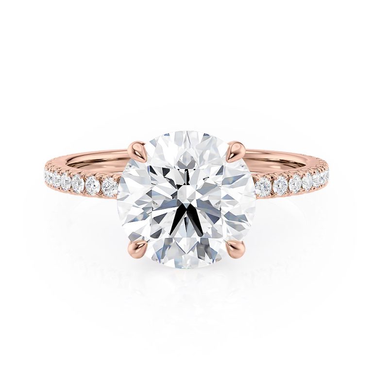 14k rose gold floating diamond engagement ring with 14k rose gold metal and round shape diamond