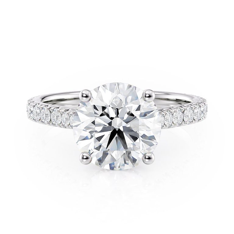 18k white gold hidden halo cathedral engagement ring with 18k white gold metal and round shape diamond