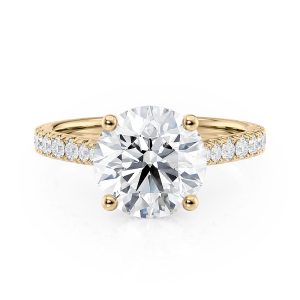18K Yellow Gold Hidden Halo Cathedral Engagement Ring