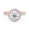 14k rose gold floating halo engagement ring with round shape diamond