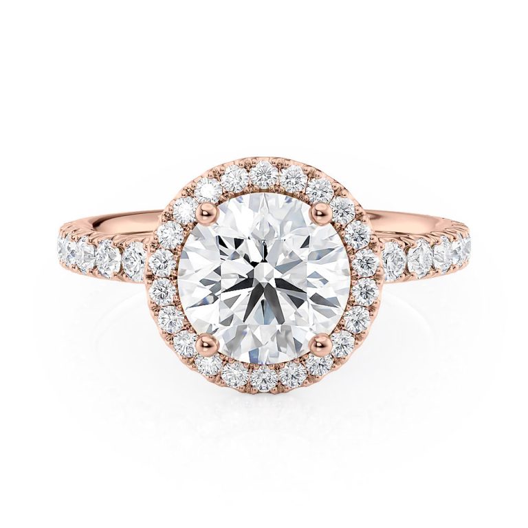 14k rose gold floating halo engagement ring with 14k rose gold metal and round shape diamond