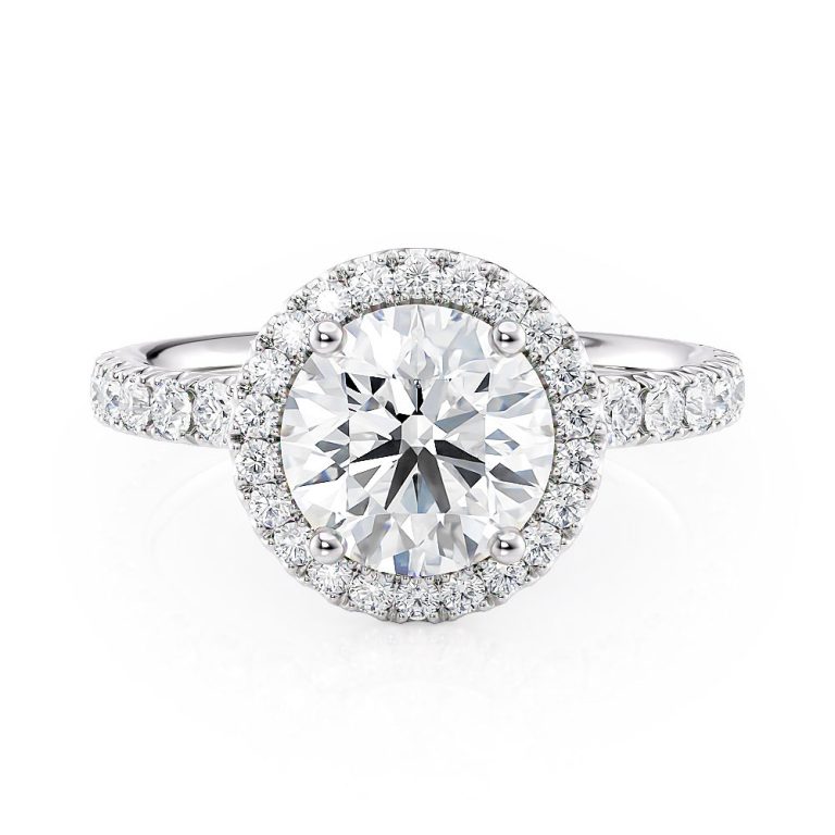 18k white gold floating halo engagement ring with 18k white gold metal and round shape diamond