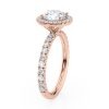 14k rose gold floating halo engagement ring with round shape diamond