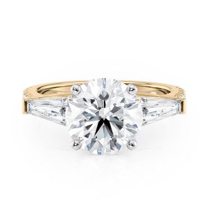 14K Yellow Gold Baguette and Pave Engagement Ring