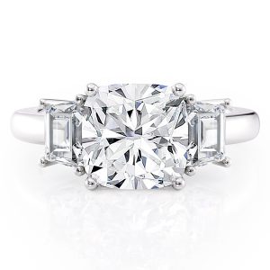 14K White Gold Three Stone Step Cut Trapezoid Diamond Ring