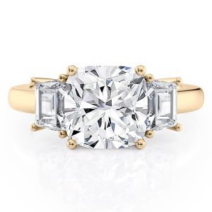 14K Yellow Gold Three Stone Step Cut Trapezoid Diamond Ring