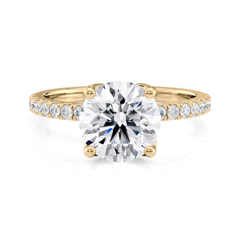 18k yellow gold petite tulip pave engagement ring with 18k yellow gold metal and round shape diamond