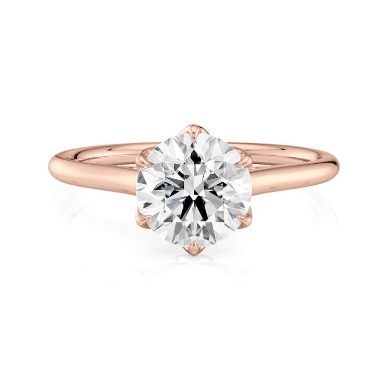 14k rose gold 6 tulip cathedral engagement ring with 14k rose gold metal and round shape diamond
