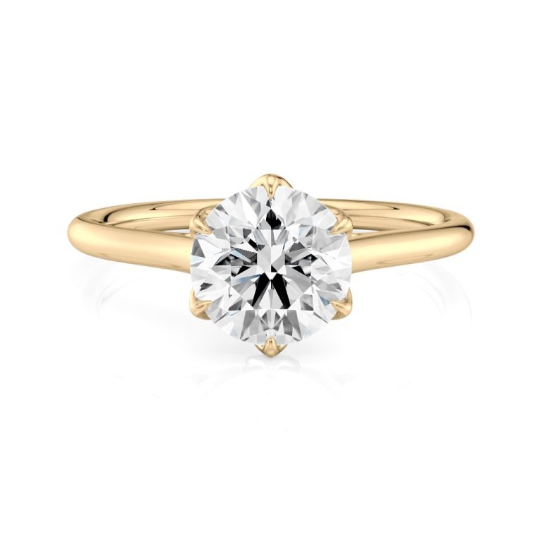 18k yellow gold 6 tulip cathedral engagement ring with 18k yellow gold metal and round shape diamond
