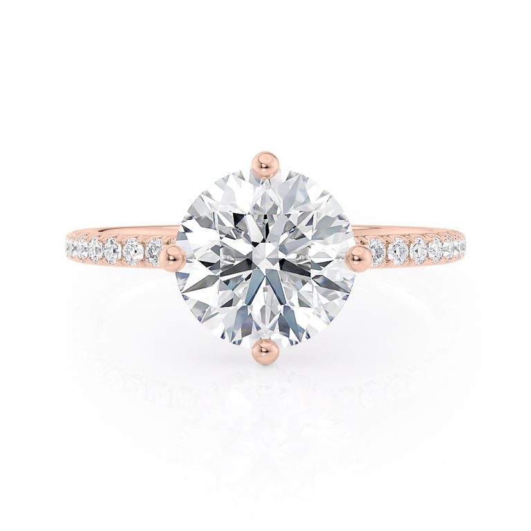 14k rose gold compass hidden halo ring with 14k rose gold metal and round shape diamond
