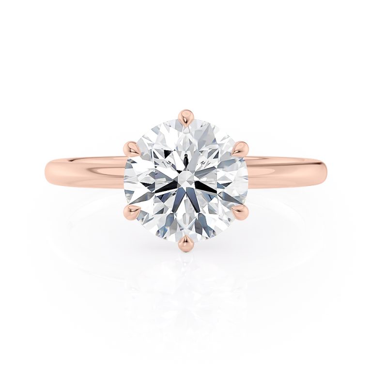 14k rose gold floating 6 prong engagement ring with 14k rose gold metal and round shape diamond