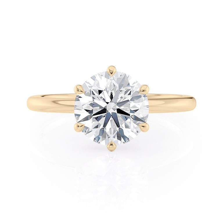 14k yellow gold floating 6 prong engagement ring with 14k yellow gold metal and round shape diamond