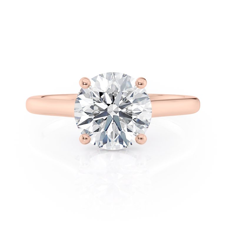 14k rose gold hidden halo cathedral & diamond bridge engagement ring with 14k rose gold metal and round shape diamond
