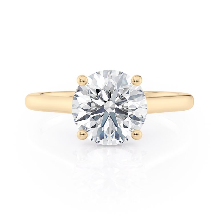 18k yellow gold hidden halo cathedral & diamond bridge engagement ring with 18k yellow gold metal and round shape diamond