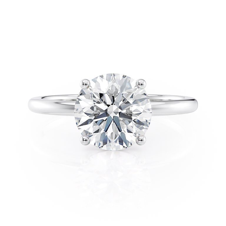 14k white gold basket solitaire engagement ring with round shape diamond