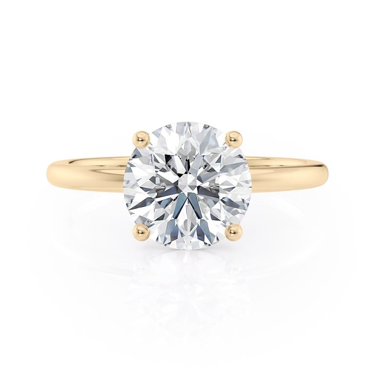 18ky yellow gold basket solitaire engagement ring with 18k yellow gold metal and round shape diamond
