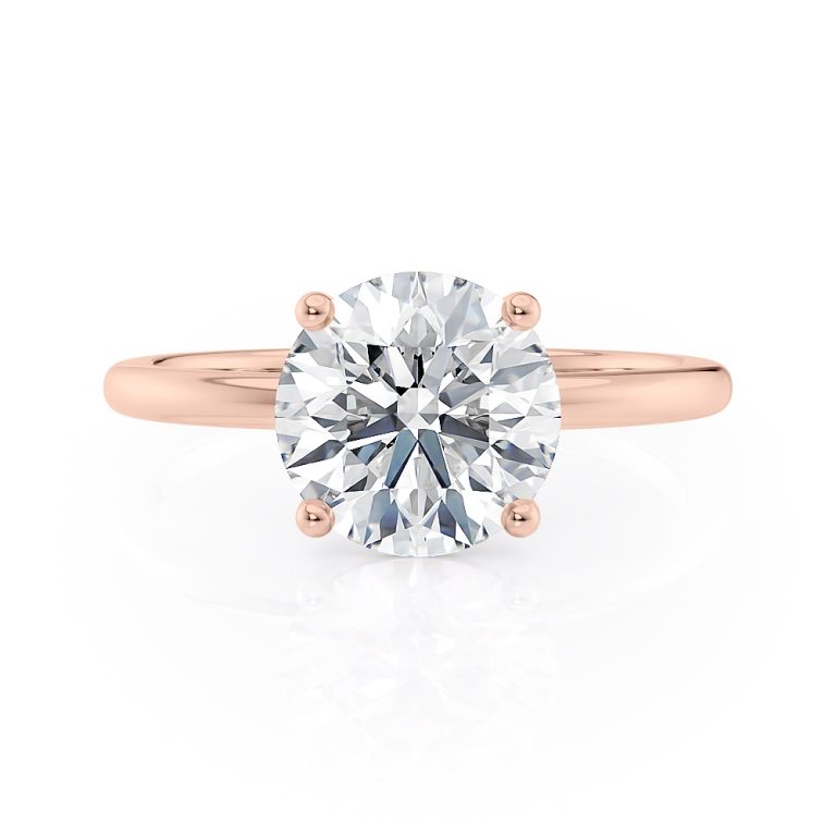 14k rose gold basket solitaire engagement ring with 14k rose gold metal and round shape diamond