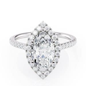 14K White Gold Petite Marquise Halo Engagement Ring