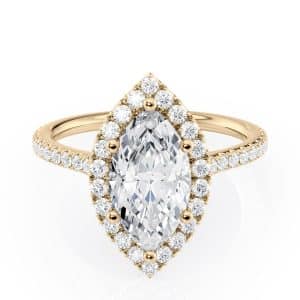 14K Yellow Gold Petite Marquise Halo Engagement Ring