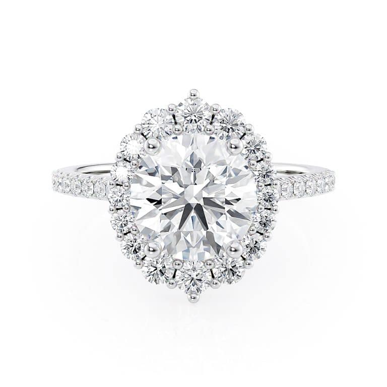 14k white gold north to south halo ring with 14k white gold metal and round shape diamond