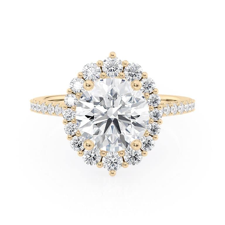 14k yellow gold north to south halo ring with 14k yellow gold metal and round shape diamond