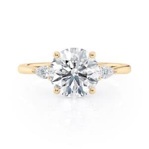 14K Yellow Gold Basket Three Stone Pear Diamond Engagement