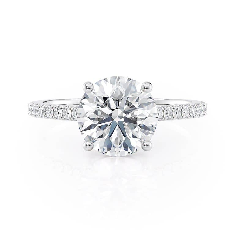 14k white gold petite cathedral engagement ring with 14k white gold metal and round shape diamond
