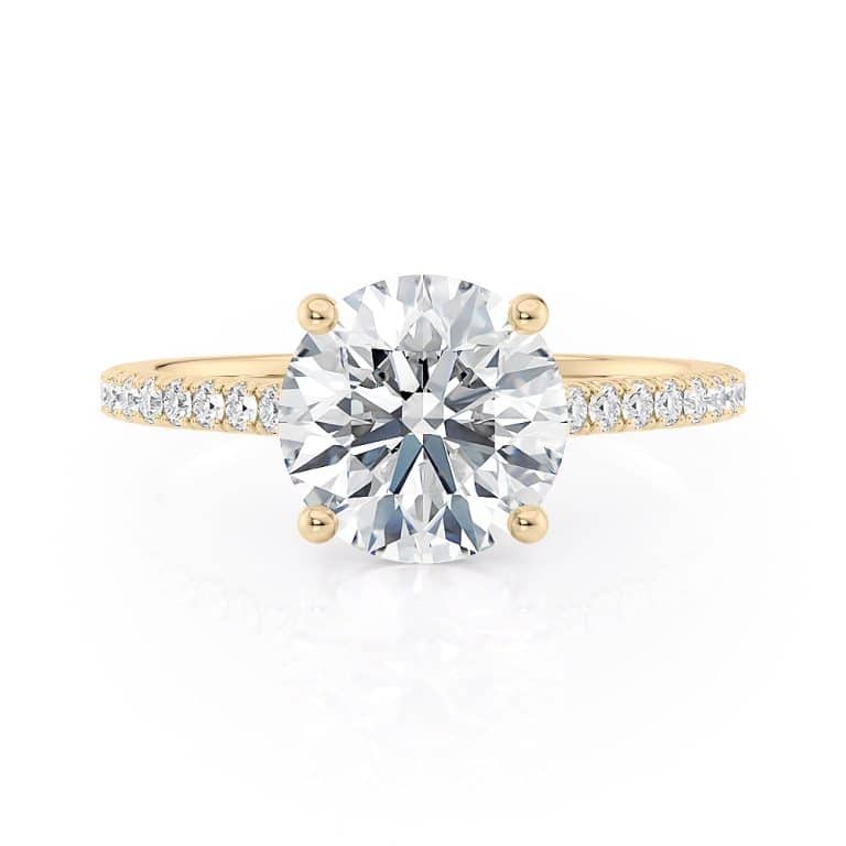 18k yellow gold petite cathedral engagement ring with 18k yellow gold metal and round shape diamond