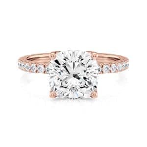 14K Rose Gold Petite Tulip Cushion Pave Engagement Ring