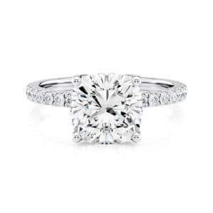 14K White Gold Petite Tulip Cushion Pave Engagement Ring