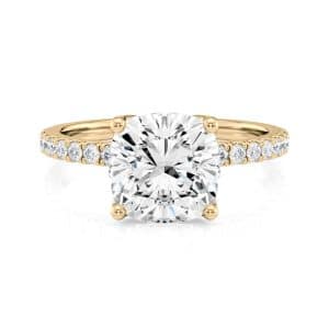 14K Yellow Gold Petite Tulip Cushion Pave Engagement Ring