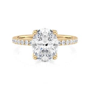 14K Yellow Gold Petite Tulip Oval Pave Engagement Ring