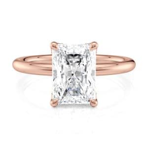 14K Rose Gold Curved Hidden Halo Radiant Solitaire Engagement ring