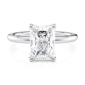 14K White Gold Curved Hidden Halo Radiant Solitaire Engagement ring