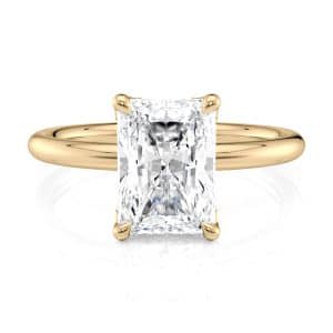 14K Yellow Gold Curved Hidden Halo Radiant Solitaire Engagement ring