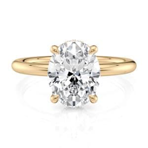 14K Yellow Gold Curved Hidden Halo Oval Solitaire Engagement ring