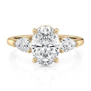 14K Yellow Gold Three Stone Pear Diamonds Flush Fit Engagement Ring (0.50 CTW)