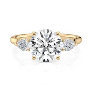 18K Yellow Gold Round and Pear Flush Fit Three Stone