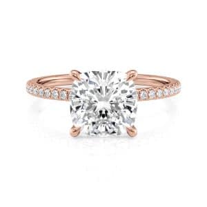 14K Rose Gold Petite Low Hidden Halo Cushion Engagement ring