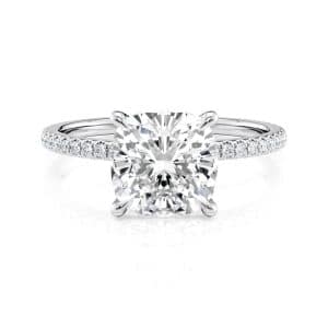 14K White Gold Petite Low Hidden Halo Cushion Engagement Ring