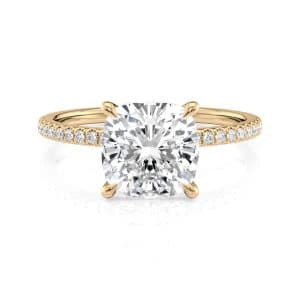 14K Yellow Gold Petite Low Hidden Halo Cushion Engagement ring