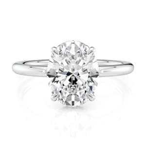 18K White Gold Low Profile Hidden Curved Halo Oval Engagement ring