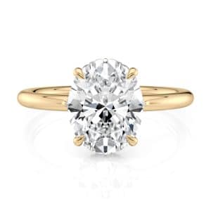 14K Yellow Gold Low Profile Hidden Curved Halo Oval Engagement ring
