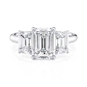 14K White Gold Three Stone Emerald Cut Diamond Engagement Ring