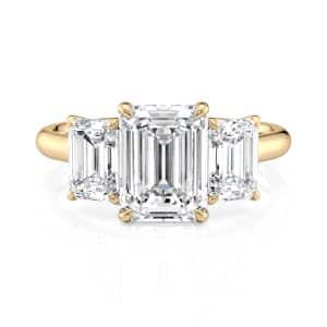 14K Yellow Gold Three Stone Emerald Cut Diamond Engagement Ring